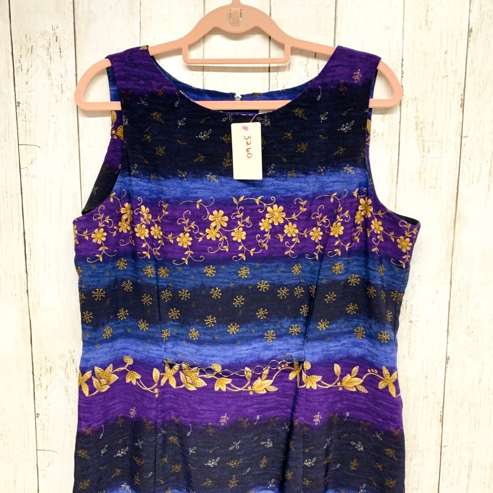 Miss Dorby Vintage Floral Embroidered Sheath Dress Women Size 18 Purple Blue 90s